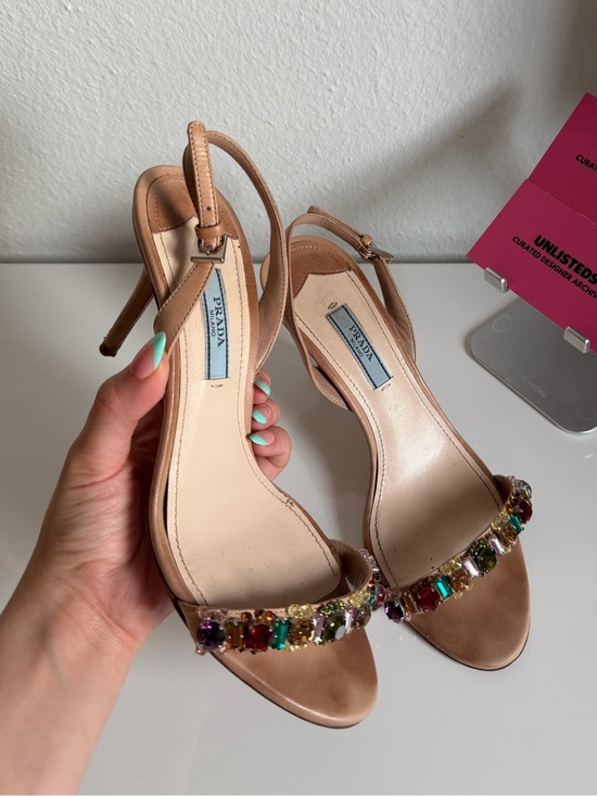 Prada Shoes - Vintage Prada Jeweled Satin Slingback Heels Size 36